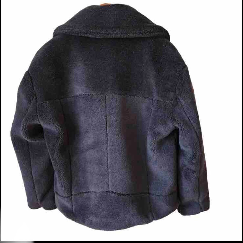New Rebecca Minkoff Black Henderson Faux Fur Fleece Moto Jacket Coat Size XS - Picture 3 of 10